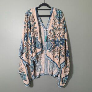 NEW Maurices boho floral one size v-neck blue tank kimono cover‎ up top
